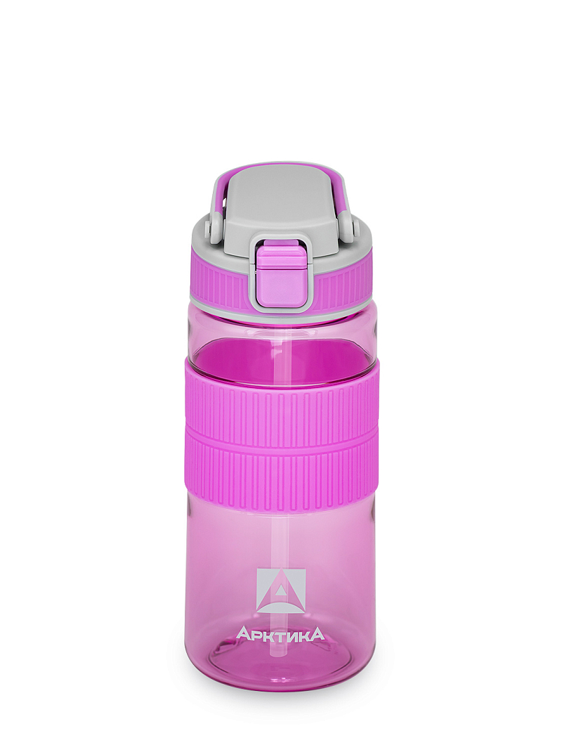 Лавандовая тритановая бутылка 722 с манжетом и питьевой трубочкой на 0.55л - 1