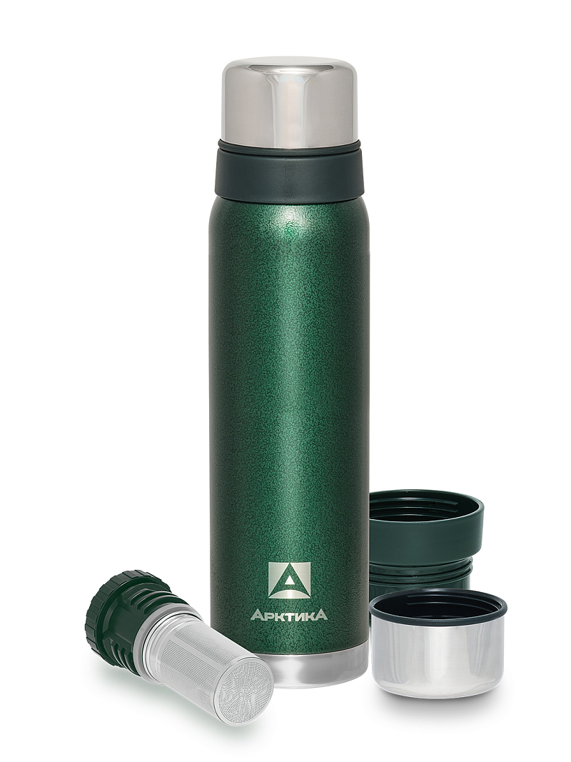 Зеленый термос 106 с узким горлом и ситечком на 0.9л - 3