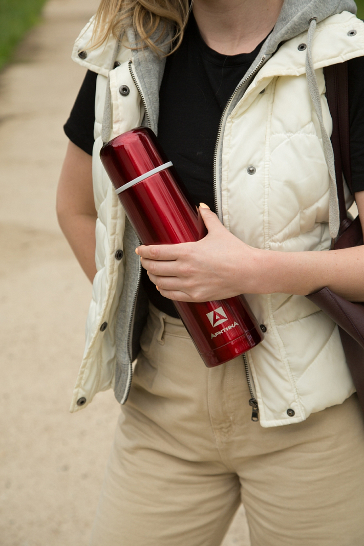 Красный классический термос 102 с узким горлом на 1л - 2