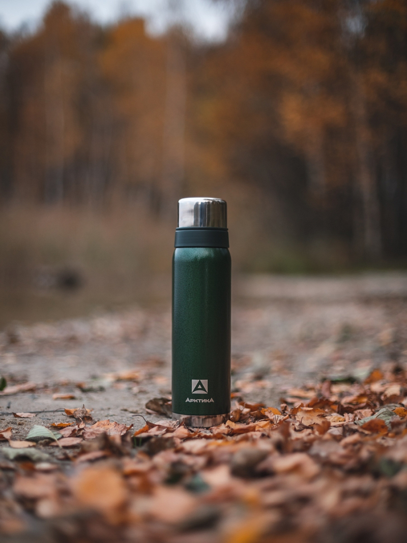 Термос серии 106 на 0.9л зелёный с узким горлом и молотковой эмалью - 2