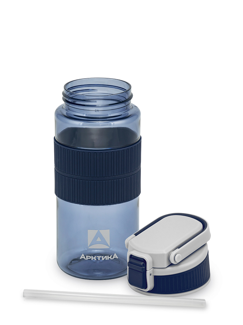 Синяя тритановая бутылка 722 с манжетом и питьевой трубочкой на 0.55л - 3