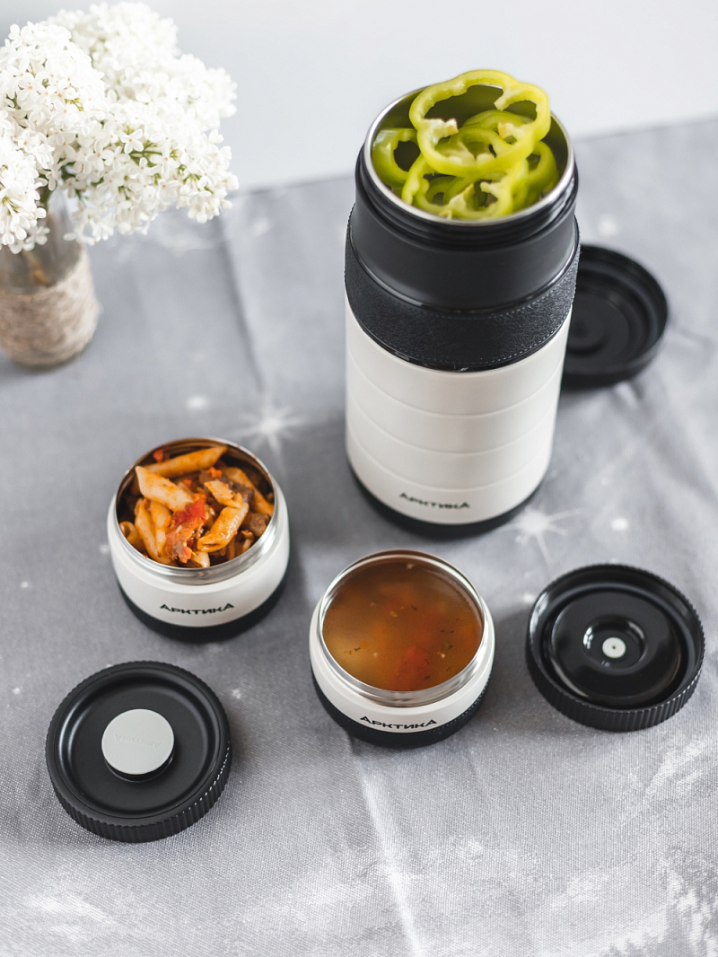 бежевый термос 308 для еды с контейнерами на 1.3л - 4