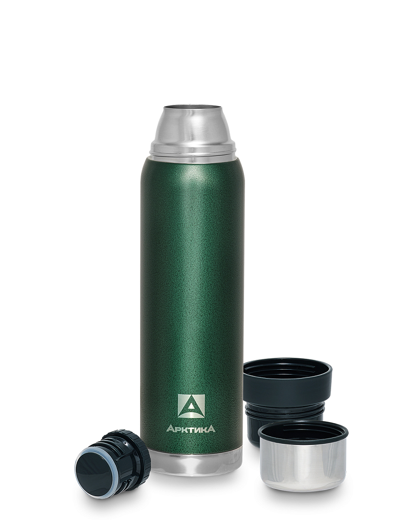 Термос серии 106 на 0.9л зелёный с узким горлом и молотковой эмалью - 3