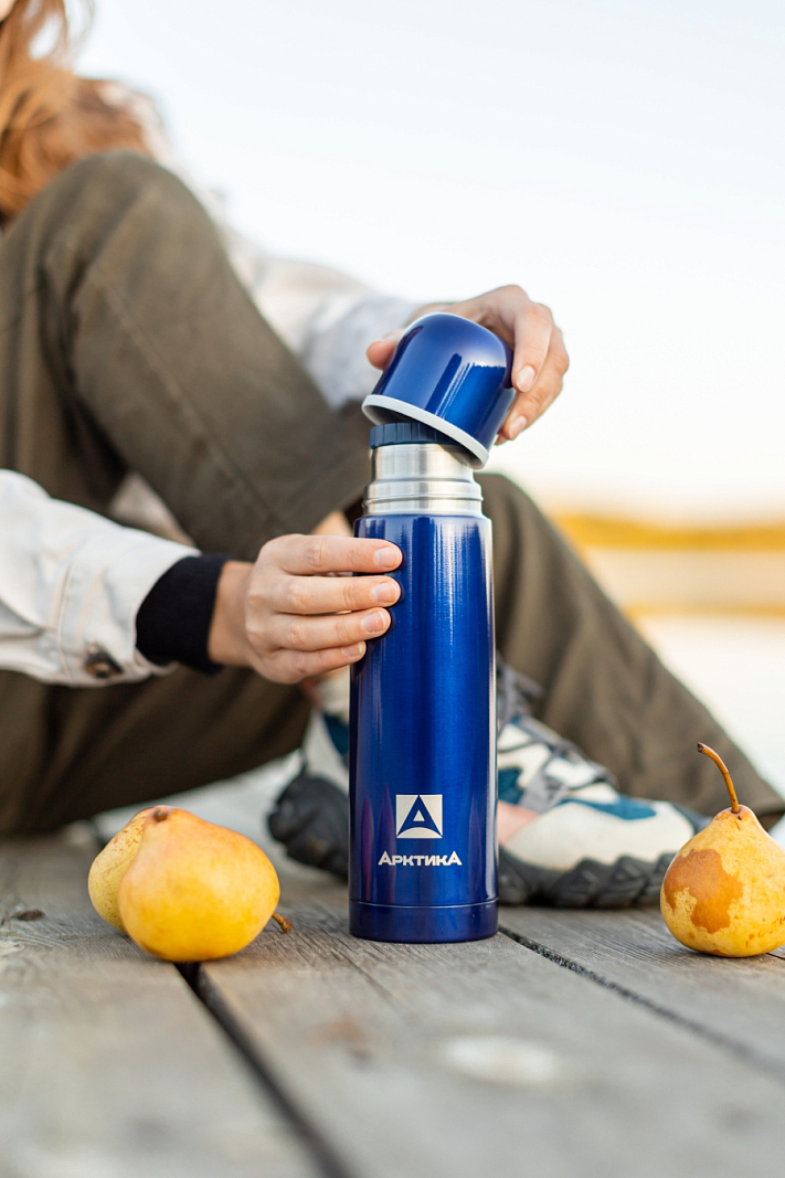 Синий классический термос 102 с узким горлом на 0.5л - 4