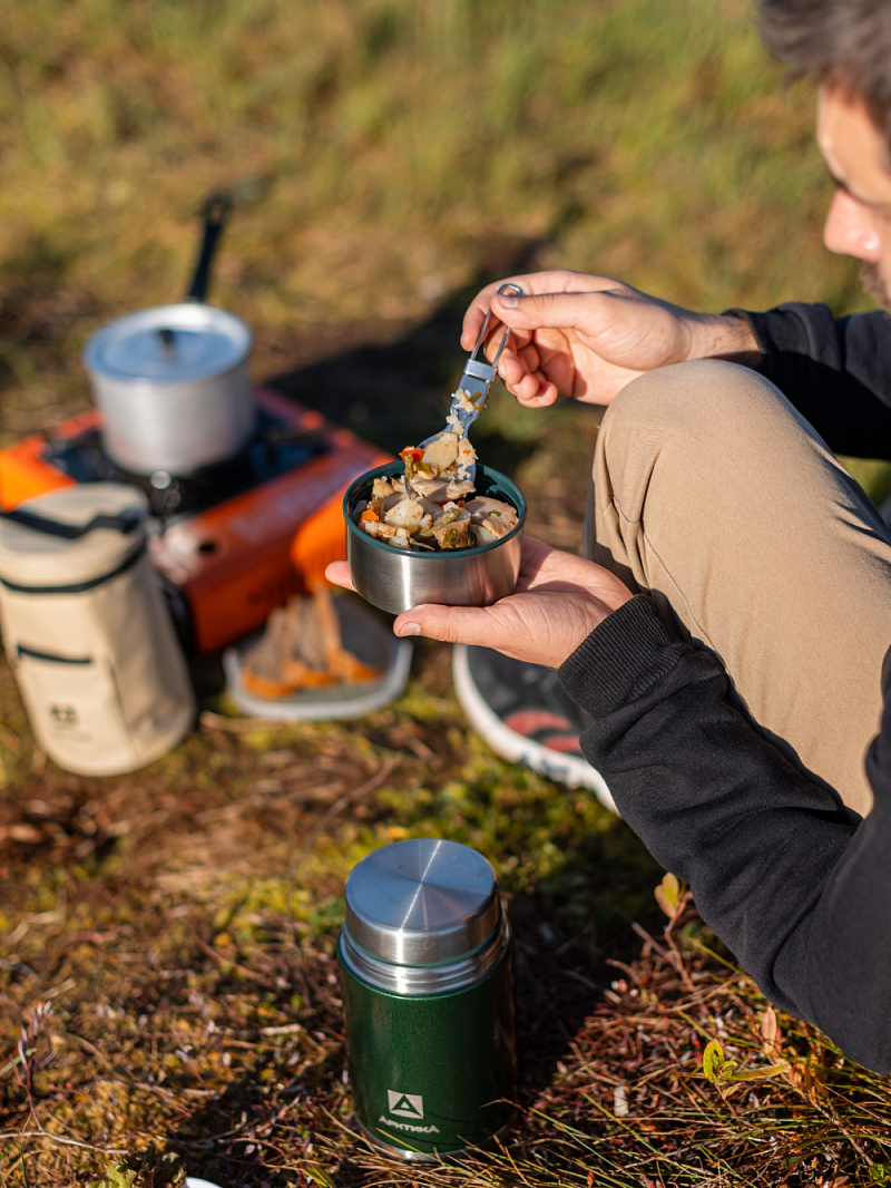 Зеленый термос 306 с чехлом и складной ложкой на 1л - 6
