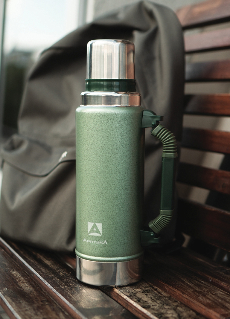 Термос серии 106P «УАЗИК» на 1.25л зелёный с ручкой - 4