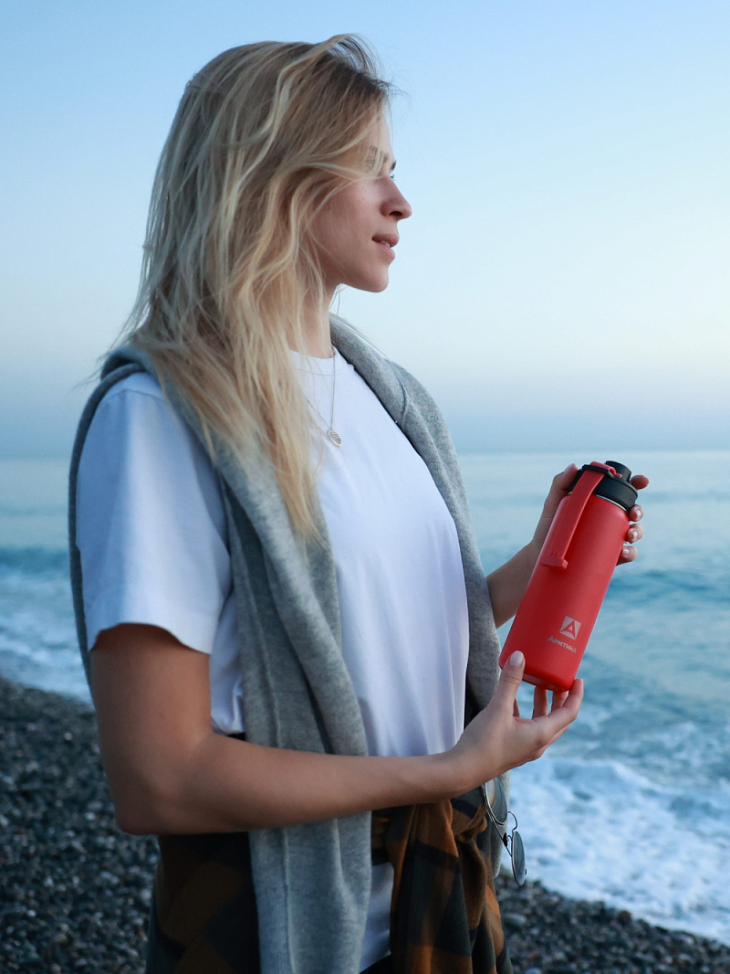 Термокружка серии 708 на 0.53л красная со спортивной крышкой - 4