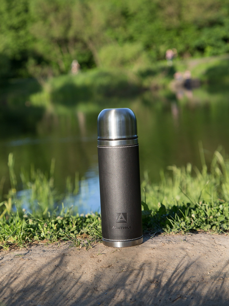 Термос 108 с черной оплёткой из экокожи на 1л - 2 Термос 108 с черной оплёткой из экокожи на 1л - 2